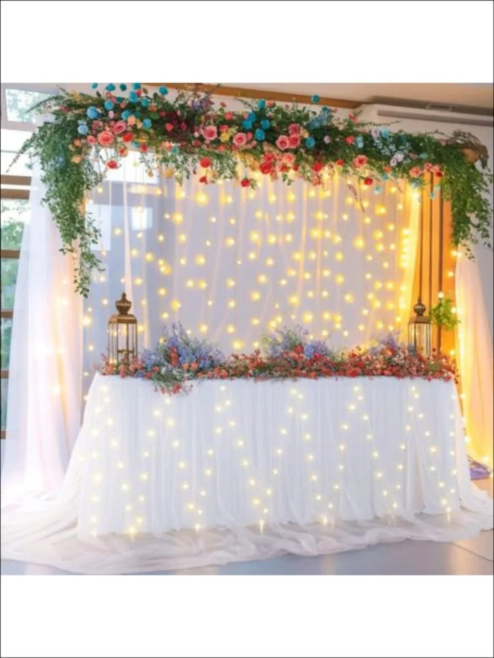 Tulle Tutu Table Skirt 14ft LED Light String for Rectangle Round Tables
